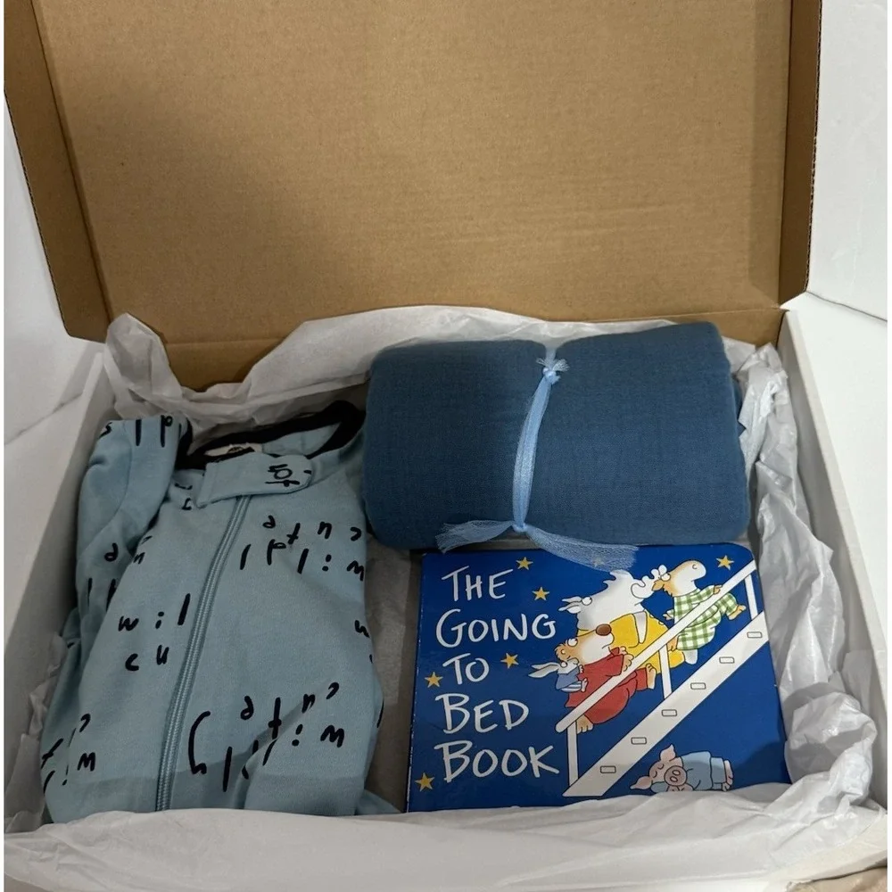 Baby Shower Boy Gift Box The‎ Going To Bed Book, Pajama's 3M Blue Muslin Blanket